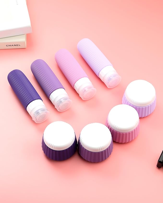 Travel Bottles for Toiletries 8 Pack, Tsa Approved Travel Size Toiletries 3 oz, Travel Containers for Toiletries, with Clear Bag, Leak Proof Silicone Squeezable Travel Essentials Creams Jars