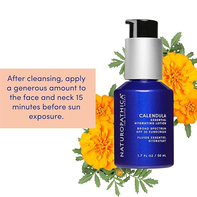 Naturopathica Calendula Essential Hydrating Lotion with SPF 30 Sunscreen, Daily Facial Moisturizer with Broad Spectrum UVA/UVB Protection, Face Sunscreen for Men and Women, 1.7 fl oz
