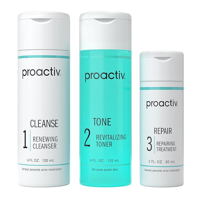 Proactiv 3 Step Acne Treatment - Benzoyl Peroxide Face Wash, Repairing Acne Spot Treatment for Face And Body, Exfoliating Toner - 60 Day Complete Acne Skin Care Kit