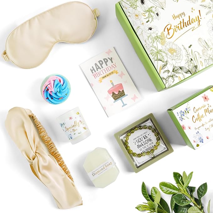 Birthday Gifts for Women, Spa Gift Baskets Set for Women Mom Friend Sister Wife Daughter Girlfriend Coworker, Self Care Bath Spa Body Relaxing Gift Box Unique Happy Birthday Gifts for Her(off white)