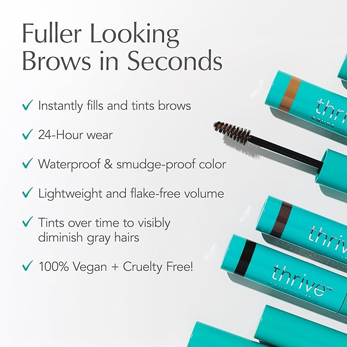 Thrive Causemetics Instant Brow Fix Semi-Permanent Eyebrow Gel, Waterproof Tinted Eye Brow Gel with Vitamin B5, Smudge-Proof, Long Lasting Definition, Vegan & Cruelty Free, Serena (Deep Brown)