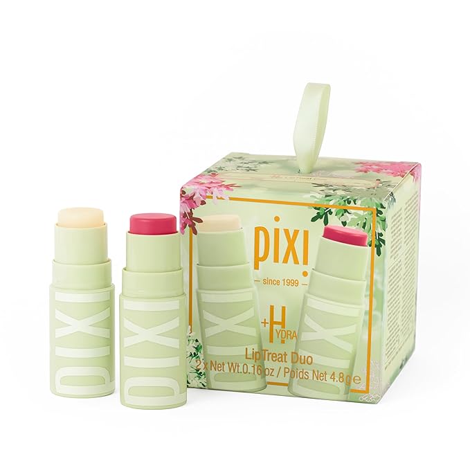 Pixi Beauty +Hydra LipTreat Duo Holiday Ornament | Gift Set Contains Two Hydrating Tinted Lip Balms in Shades Rosette & Clear | 2 pack of 0.16 oz / 4.8 g