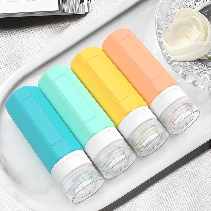 Redfly Travel Bottles for Toiletries, 3oz Tsa Approved Travel Size Containers, BPA Free Leak Proof Squeezable Containers for Toiletries, Silicone Refillable Essentials for Shampoo Conditioner Colorful