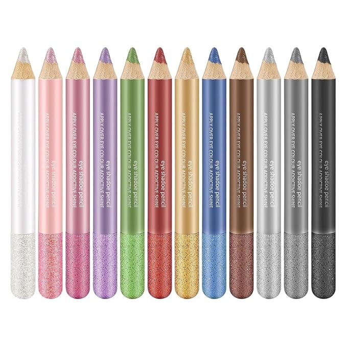 Jumbo Glitter Eyeshadow Stick Set, 12 Shades Blendable Shimmer Eye Pencils
