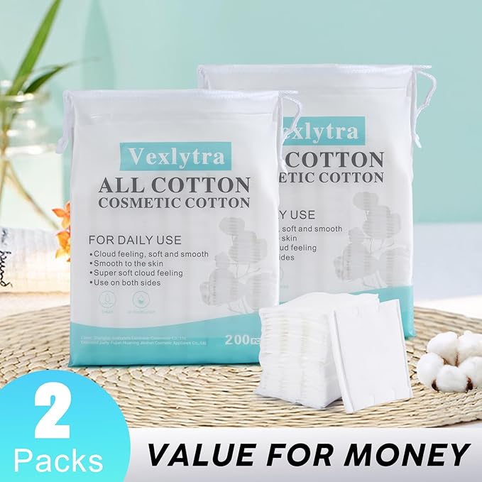 Premium Cotton Pads for Face (200 Count) - Natural High-Quality Makeup Removers, 100% Pure Cotton, Ultra-Soft & Lint-Free, Gentle for Toning, Facial, Eyes & Lips