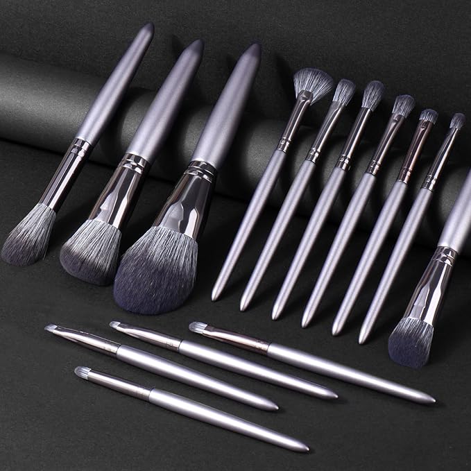 Professional Makeup Brush Set 14Pcs Makeup Brushes Kit Foundation Eyeshadow Powder Blending Eyebrow Eyelash Kabuki Brushes Cosmetic Brushes Travel Kits With Leather Bag Gift