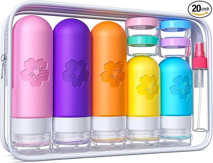 20Pack Travel Bottles for Toiletries, Silicone TSA Approved Travel Size Containers, Travel Essentials Leak Proof Refillable Liquid, Travel Shampoo and Conditioner Bottles