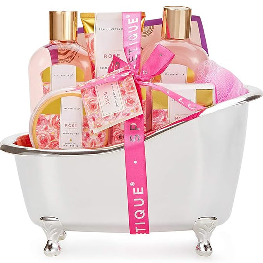 spa luxetique Gift Set For Women, Bath Sets for Women Gift, 8 Pcs Rose Spa Basket Includes Bubble Bath, Shower Gel, Body Lotion, Birthday Spa Gifts, Motherโs Day Gifts for Mom