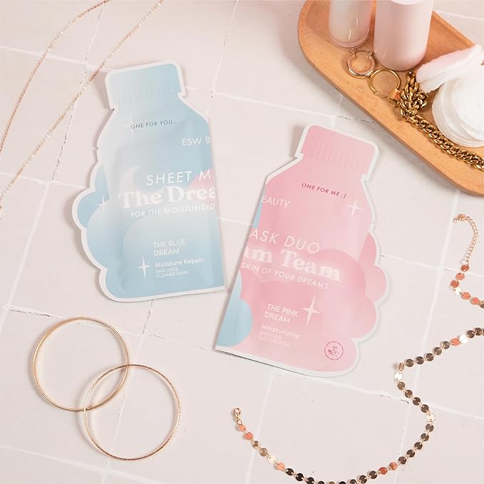 ESW Beauty The Dream Team Face Mask Duo – Hydrating & Moisture Repair Skincare Set – Includes The Pink Dream & Blue Dream – Vegan, Cruelty-Free, Clean Skincare for Glowing Skin
