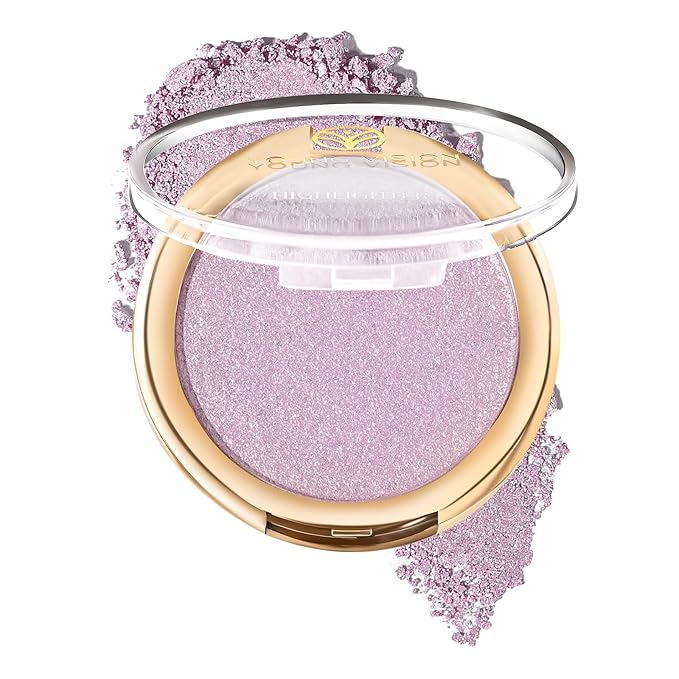 YOUNG VISION Pressed Powder Highlighter, Baked Natural Glow Contour Powder & Face Highlighter, Cruelty Free, Shimmer Highlighting Makeup for Face, Eye, Eyeshadow, Body, Skin (Purple)