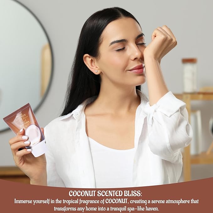 Draizee Luxury Spa Gifts for Women – 8 Pc Coconut Bath & Body Set with Bubble Bath, Lotion, Body Butter & More – Self Care Gift Basket for Wife, Mom, Girlfriend