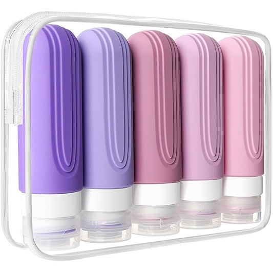 Travel Bottles for Toiletries, 5 Pack TSA Approved Travel Size Containers, 3oz Leak Proof Refillable Travel Accessories for Shampoo Conditioner, BPA Free Travel Bottles with Toiletry Bag