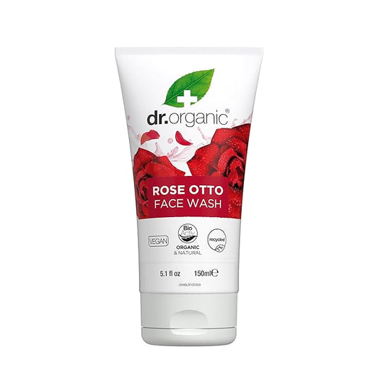 Dr. Organic Rose Otto Face Wash | Cleanses and Rejuvenates Skin, Promotes Radiance, Natural, Certified Organic, Paraben & SLS-Free, 150 mL / 5.1 fl oz