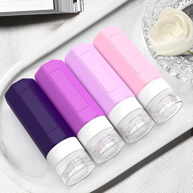 Redfly Travel Bottles for Toiletries, 3oz Tsa Approved Travel Size Containers, BPA Free Leak Proof Squeezable Containers for Toiletries, Silicone Refillable Essentials for Shampoo Conditioner Purple