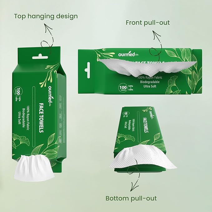 Ourmed Life Face Towels - Versatile Disposable Biodegradable Cloths for Sensitive Skin | Lint-Free Facial Towel for Cleansing, Skincare, Makeup Removal & Dry Wipes, 600 Count