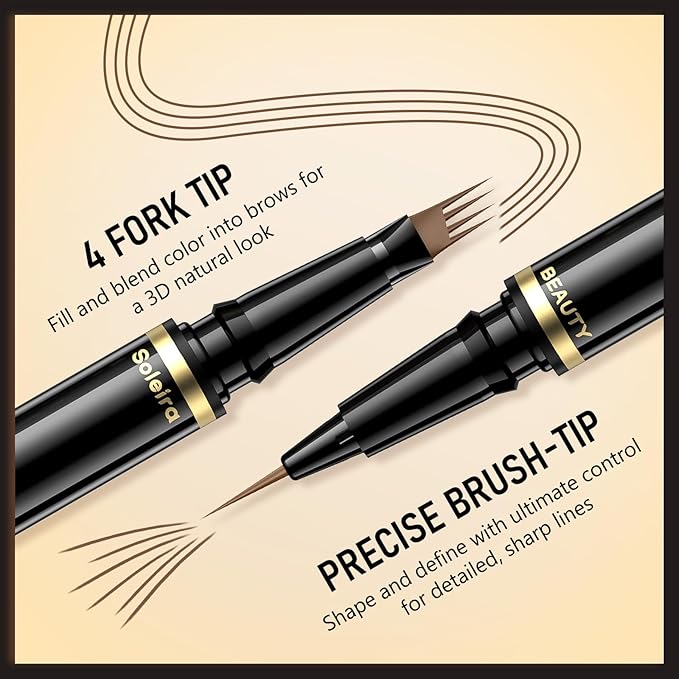 Eyebrow Pen, Soleira Waterproof Eyebrow Pencil with 4 Tip Microblading Eyebrow Pen and Dual-ended Eyebrow Brush, for Natural-Looking Brows, Long-Lasting, COCO Dark Brown