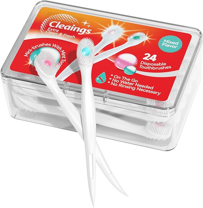 cleaings® Mini Brushes-Disposable Toothbrushes with Toothpaste and Pick for Work or Travel, 24 Count (Mint Flavor(Pack of 5))