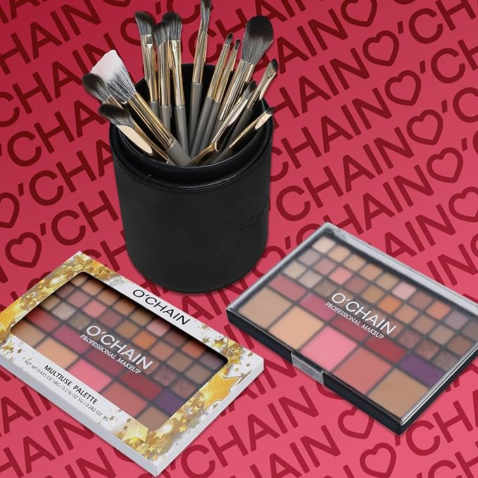 O'CHAIN 40 Colors Makeup Palette Set, with 30 Eye Shadows, 5 Lipsticks, 5 Face and 15 Professional Makeup Brushes, Vegan & Cruelty-Free, for All Skin Tones Beauty Kit