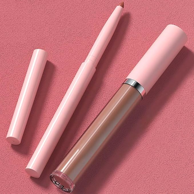 AMY'S DIARY 2pcs Taupe Lip Liner & Lipstick Makeup Set, Liquid Lipstick 24H and Lip Liner Set Matt Liquid Lips Make Up Waterproof Long Lasting (04#, 2 Pcs Set)