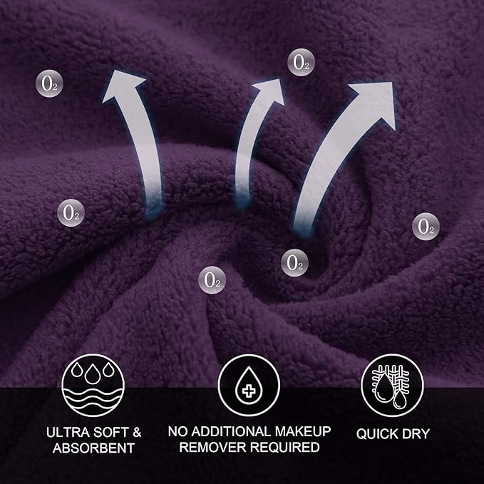 MOONQUEEN Microfiber Facial Cloths Fast Drying Washcloth 12 Pack - Premium Soft Makeup Remover Cloths - Grape Purple