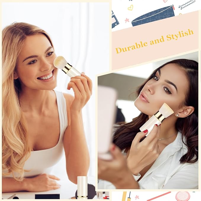 Retractable Kabuki Makeup Brush 2 Pack, Travel Powder Foundation Makeup Brush Face Blush Brushes for Blending Liquid, Blush, Bronzer, Buffing, Sunscreen,Flawless Cosmetics