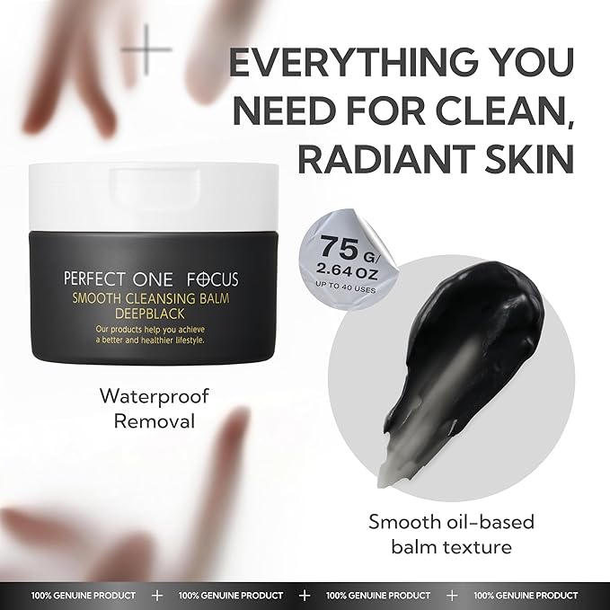 Smooth Cleansing Balm Deep Black – 2.64oz (1, Black), Makeup Remover Balm, Pore Cleanser for Skincare with Charcoal and Gold Vitamin C – Clears Pore Clogs, Hydrating Ceramides and Gentle Face Cleanser