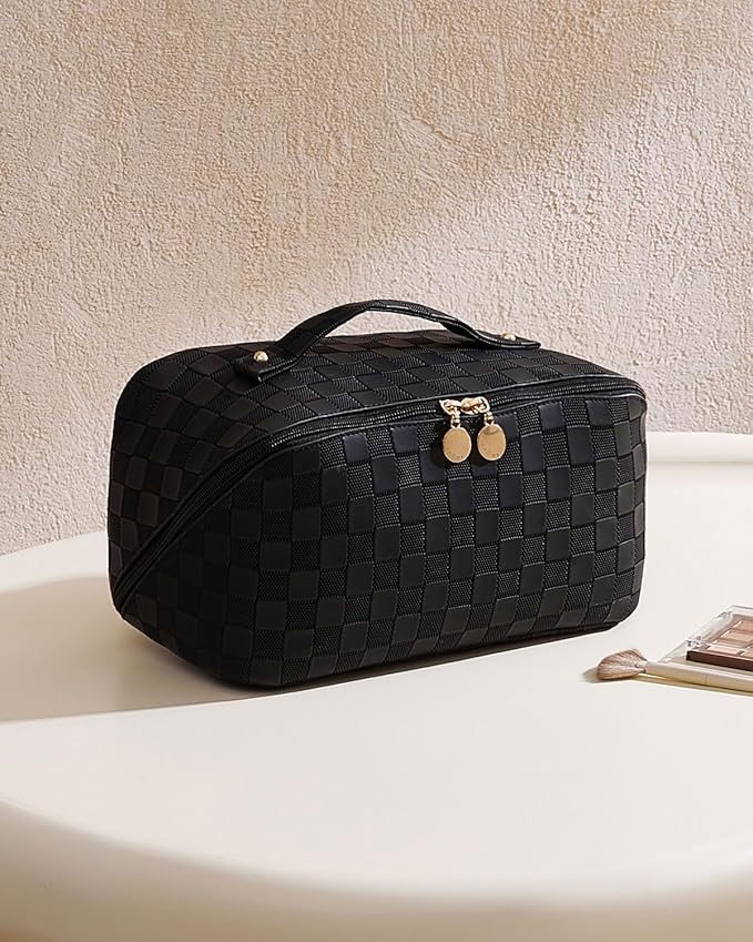 EACHY Travel Makeup Bag,Large Capacity Cosmetic Bags for Women,Waterproof Portable Pouch Open Flat Toiletry Bag Pattern Makeup Bag