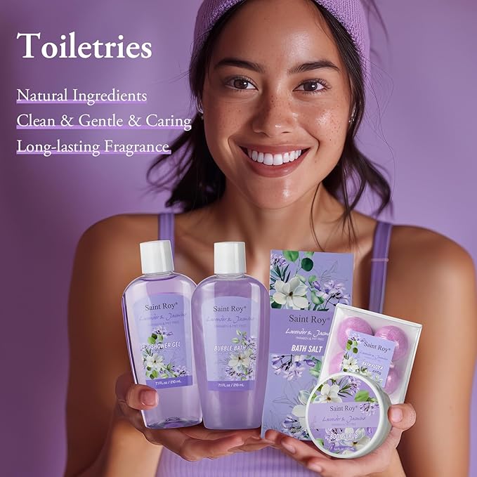 Mothers Day Gifts for Mom, 13-Piece Lavender Jasmine Bath & Body Gift Set for Women, Spa Gift Basket, Self Care Kit Bubble Bath, Bombs, Christmas, Birthday Gifts, All Occasion Holiday Present