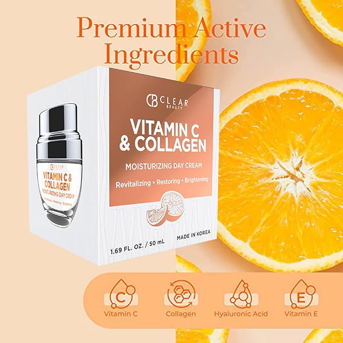 Clear Beauty Vitamin C & Collagen + Hyaluronic Acid & Retinol Moisturizer - Dermatologist Tested, Anti-Aging, Fine Lines & Wrinkles Treatment, Korean Skin Care, All Skin Types - Value Set