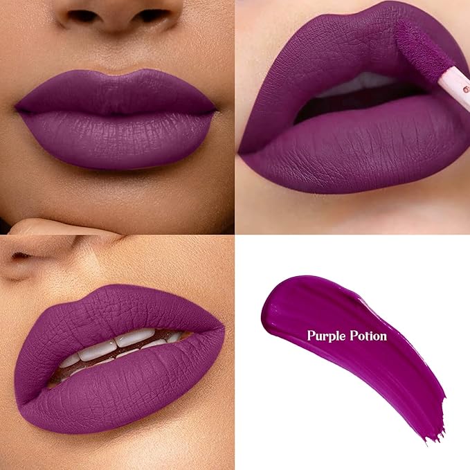 Violet purple Liquid Lipstick - Long Lasting, Smudge Proof, Transfer Resistant Lip Color, Waterproof, Non-Transfer Formula (Purple Potion)