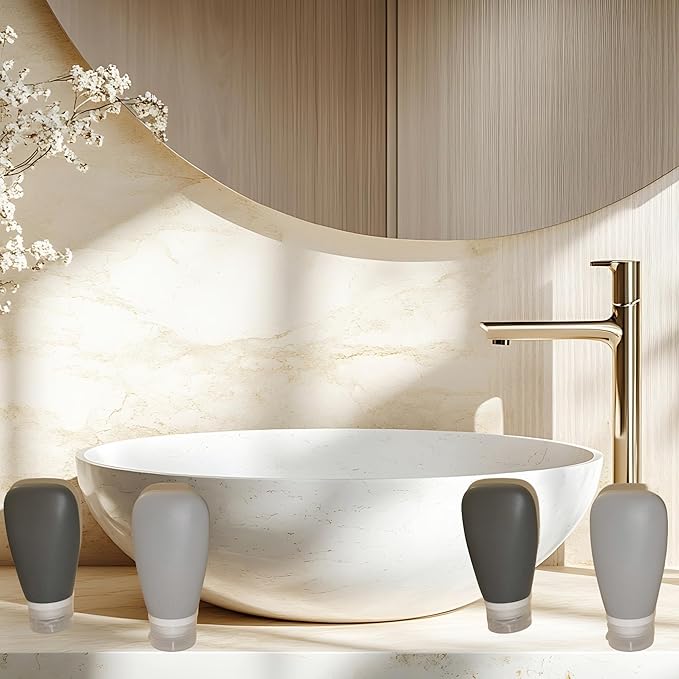 Travel Bottles for Toiletries, TSA Approved 3oz Leak Proof Silicone Soft Refillable Squeeze Travel Size Containers BPA Free for Cleansers, Lotions, Shampoo, Conditioner 4pk (2Black-2Gray)