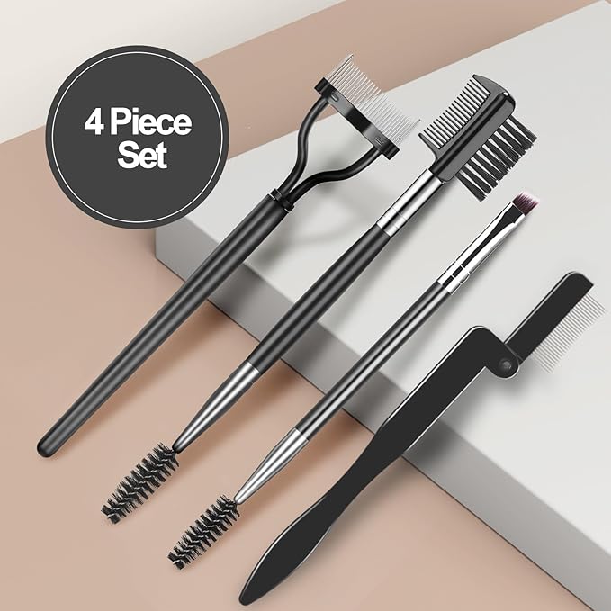 Eyelash Comb Lash Separator Tool Brow Brush & Lash Spoolie Professional Eye Makeup Tools (4 Pieces Set)