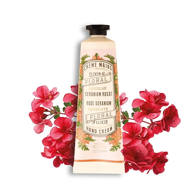 Panier des Sens - Small Hand Cream for Dry Cracked Hands β Rose Geranium Mini Hand Lotion for Dry Skin - With Sweet Almond and Olive Oil - Hand Care 97% Natural Ingredients - Travel Size 1 floz