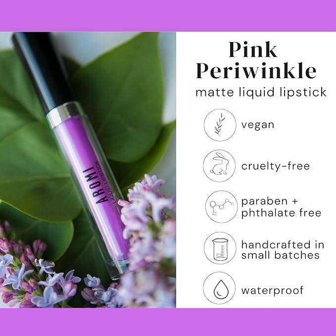 Aromi Matte Liquid Lipstick | Lilac Lip Color for Women, Pastel Purple Pink Shade, Bright Lavender, Long-lasting, Vegan (Pink Periwinkle)