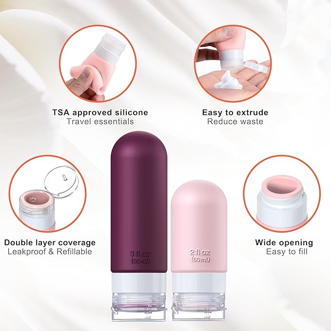 20Pack Travel Bottles for Toiletries, Silicone TSA Approved Travel Size Containers, Travel Essentials Leak Proof Refillable Liquid, Travel Shampoo and Conditioner Bottles