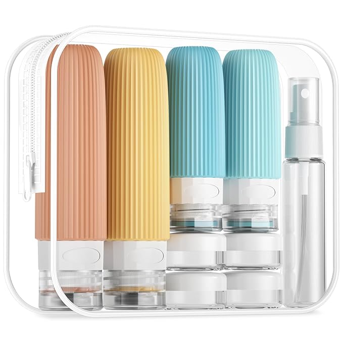 16 Pack Travel Bottles Set, TSA Approved Leak Proof Silicone Squeezable Containers for Toiletries, Refillable Travel Accessories for Conditioner, Shampoo, Lotion & Body Wash Accessories