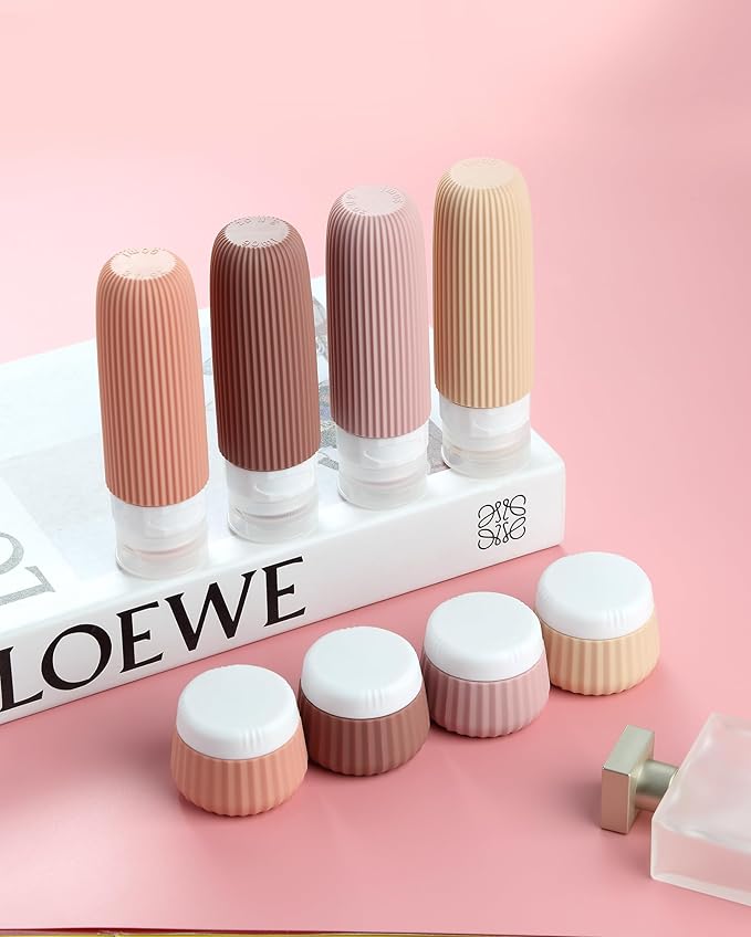 Travel Bottles - 8 Pack, TSA Approved 3 oz Travel Containers for Toiletries, Clear Bag, Leak Proof Silicone Squeezable Essentials Jars