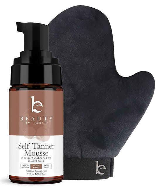 Self Tanner Tanning Mousse Kit - USA Made with Natural & Organic Ingredients, Self Tanner Mousse and Mitt, Tan Kit, Fake Tan Tanning Foam, Medium to Dark, Sunless Tanners Best Sellers