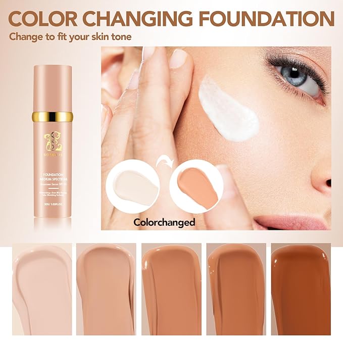 Match Cosmetics Foundation 4 in 1-Medium Spectrum,4 in 1 Cosmetics Foundation Liquid with SPF 50+, Concealer Cosmetic Lightweight Makeup, Longwearing & Waterproof for Makeup(2 Pack)