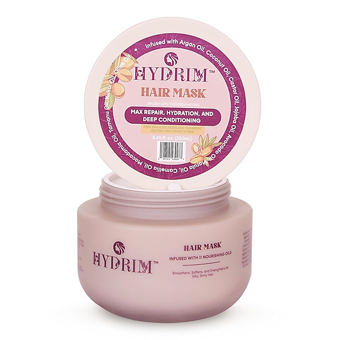 Hydrimโข Botanical Hydrating Hair Mask for Damaged Hair โ Max Repair & Deep Hair Conditioner โ Hair Moisturizer, Infused with Argan Oil Plus 10 More Nourishing Oils โ Fresh Floral Aroma, 8.45 fl oz