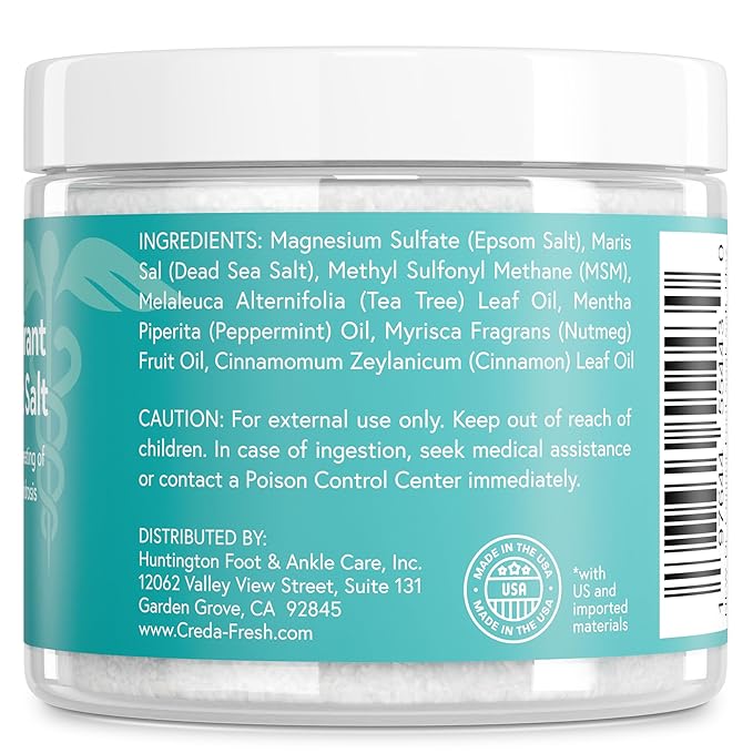 CREDA FRESH Epsom Salt Foot Soak - Tea Tree Oil Foot Soak & Odor Eliminator - Soaking Salts, Nutmeg & Peppermint for Athletes Foot & Sweaty Feet - Softens Callus - Soothes Sore & Soften Tired Feet