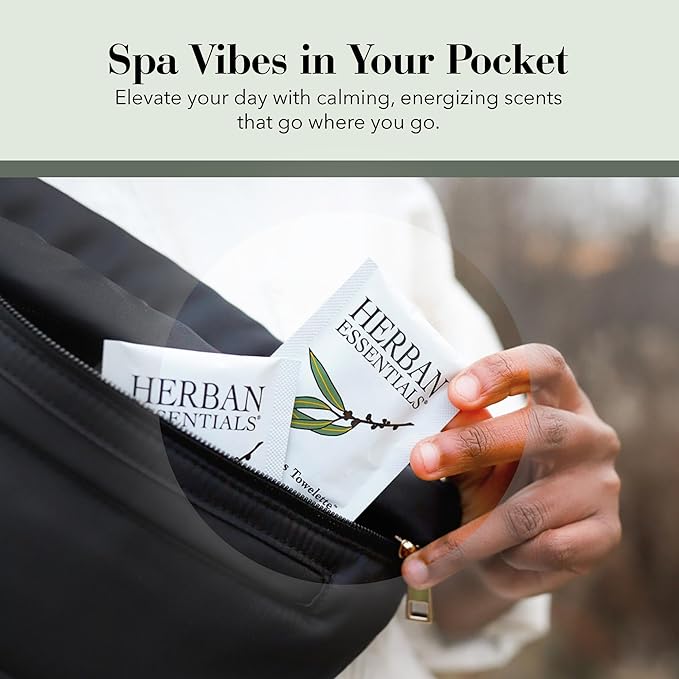 Herban Essentials - Eucalyptus Wipes & Towelettes - Essential Oil Wipes for Hands & Body - Travel Size Essentials and Toiletries - Natural, Individually Wrapped, Disposable & Moist Refresh (20 count)