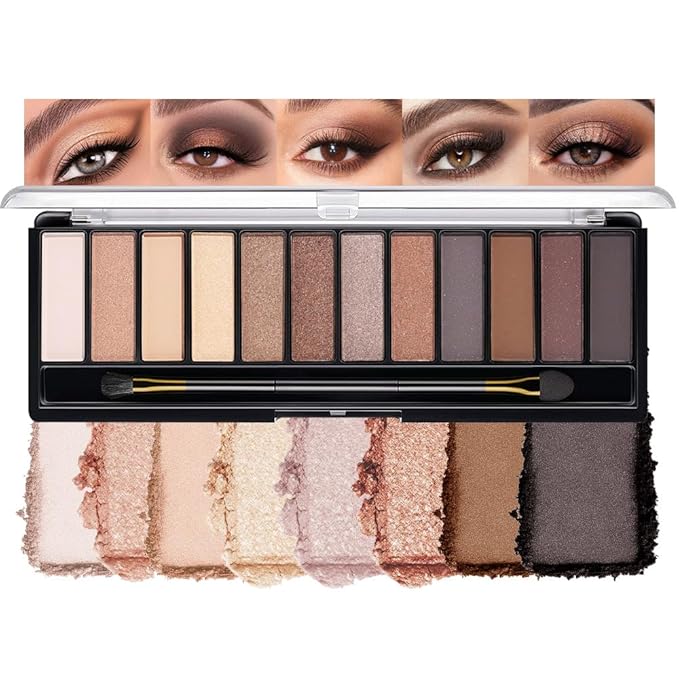 12 Colors Eyeshadow Palette β Neutral Warm Tone Matte & Glitter Eye Makeup Palette, High Pigment Waterproof Eyeshadow Kit for Women β Blendable Natural Brown, Nude, Rose Gold Shimmer Makeup 01#