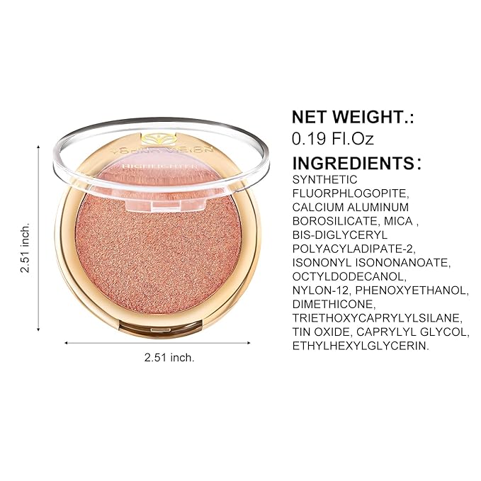 YOUNG VISION Pressed Powder Highlighter, Baked Natural Glow Contour Powder & Face Highligher, Cruelty-Free, Shimmer Highlighting Makeup for Face, Eye, Eyeshadow, Body, Skin (Cinnamon)