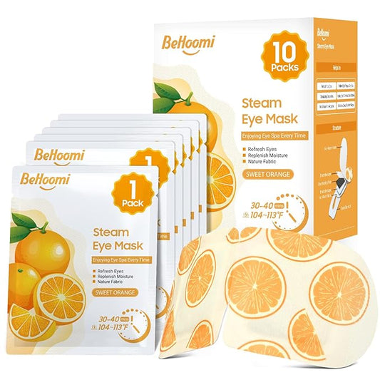 Steam Eye Mask, 10 Packs Heated Eye Mask, Self Heating Disposable SPA Warm Compress for Eyes Sleep Mask, Soothing Moist Heat Eye Masks, Travel Essentials & Relaxation Gifts (Orange Scent)