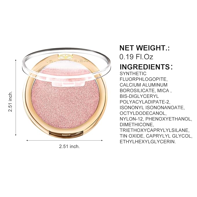 YOUNG VISION Pressed Powder Highlighter, Baked Natural Glow Contour Powder & Face Highlighter, Cruelty-Free, Shimmer Highlighting Makeup for Face, Eye, Eyeshadow, Body, Skin (Pink)