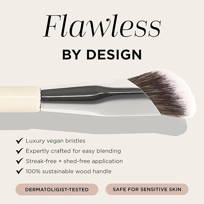 HALEYS Concealer Brush VEGAN+CRUELTY-FREE, Sustainable Wood, Vegan Bristles for Airbrushed Finish, For Creams,Liquids, Powder, Streak-free, Perfect Blending, Buffs, Smooths with Control, Special shape
