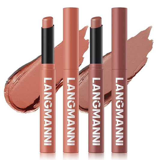 Jolilab 2Pcs Velvet Matte Lipstick Nude Matte Soft Dark Color Stick High Pigmented Long-Lasting Waterproof Lip Stick Lip Balm Beauty Cosmetics Gift for Girls and Women๏ผ05#+06#