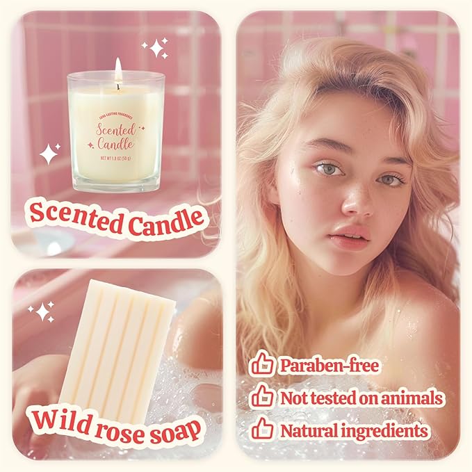 Spa Gift Set for Women, Sister, Best Friends | Birthday or Valentine's Day Gifts | Rose Bath and Body Set 6pcs