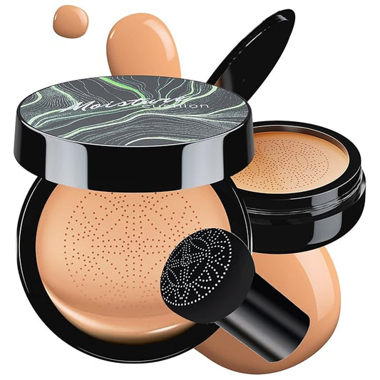 Mushroom Head Air Cushion CC Cream - BB Cream Foundation Makeup Moisturizing Concealer Long-Lasting, Cushion Foundation Full Coverage Self Adjusting for Mature Skin & All Skin Types ๏ผMedium Deep)